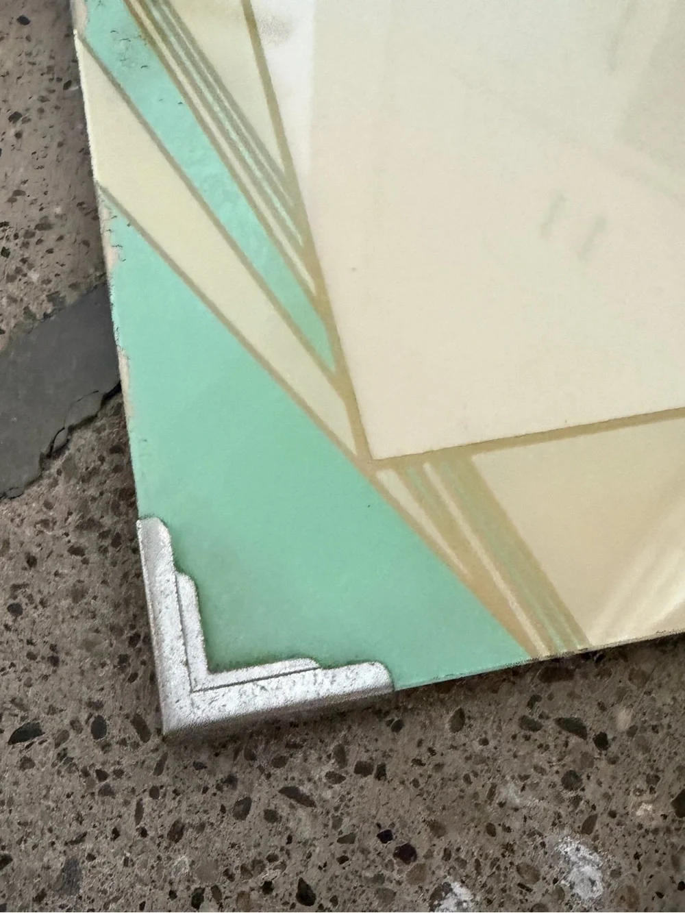 1930’s / 1940’s Art Deco Mint and Cream Reverse Painted Glass Picture Frame